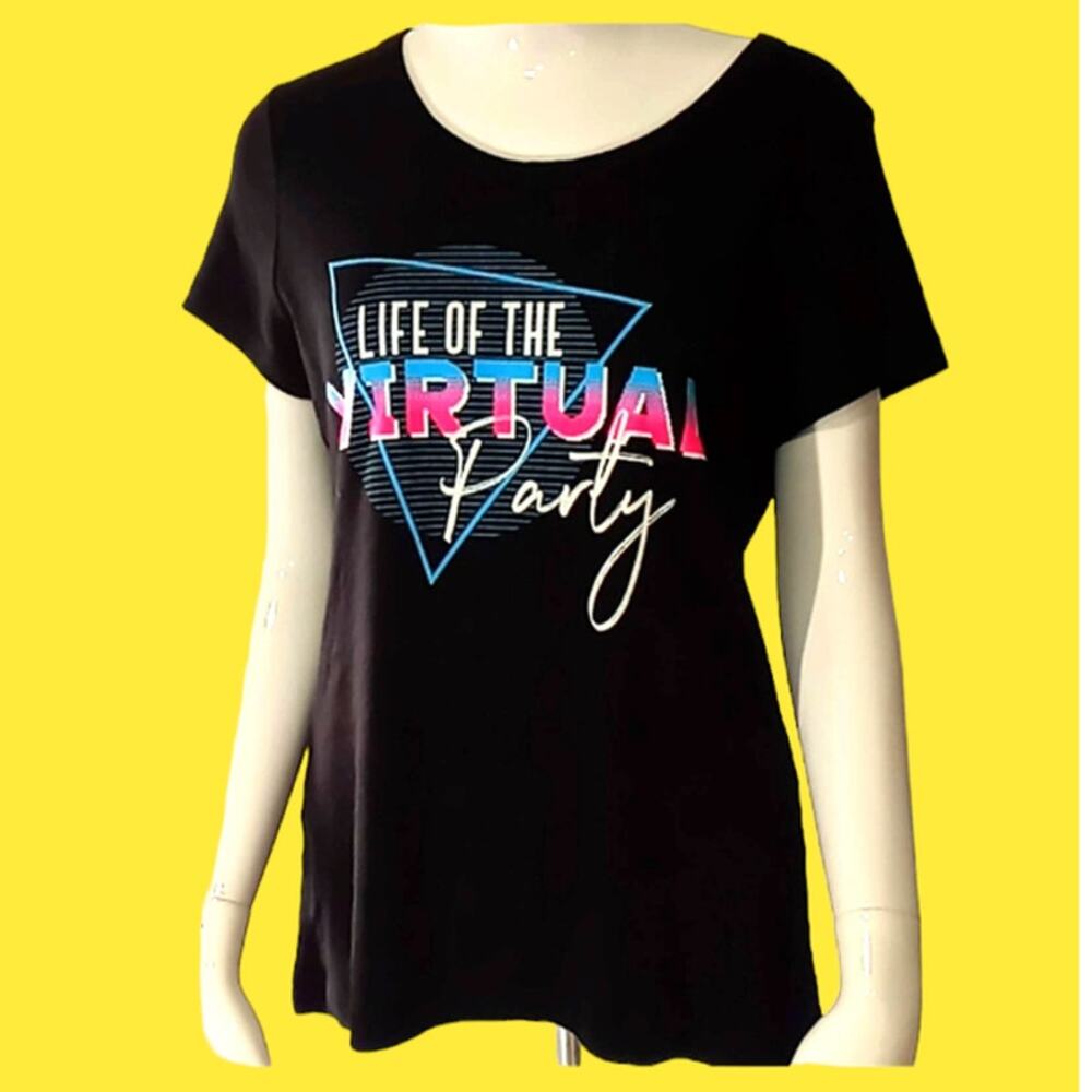 NEW BELLA Graphic "Life of the Virtual Party" Black T-Shirt Size XL